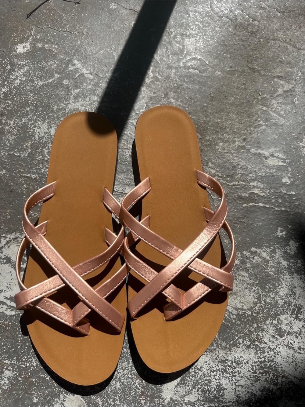 Women's Rose Gold Strappy Slide Sandals - Sleek Casual Footwear